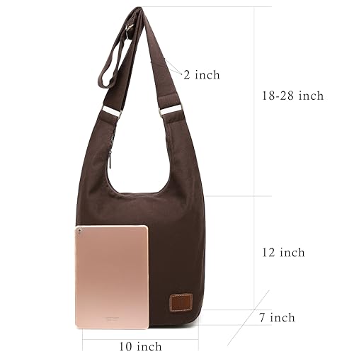 Coton Pose Women Hippie Crossbody Bag - Top Zip Large Capacity Canvas Sling Bag - Jacquard Cloth Handmade - color: Brown
