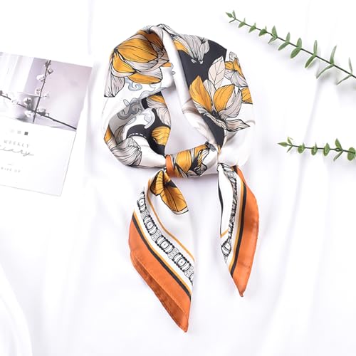 27.5 Inches Silk Head Scarf for Women Satin Hair Scarf Silk Wrap Neck Square Scarves Feeling Scarf Boho Headwear - color: Black and White Flower