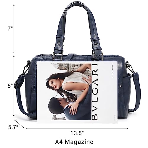 Dasein Women Soft Vegan Leather Barrel Bags Large Hobo Top Handle Work Totes Satchel Handbags Shoulder Purse - color: Navy Blue