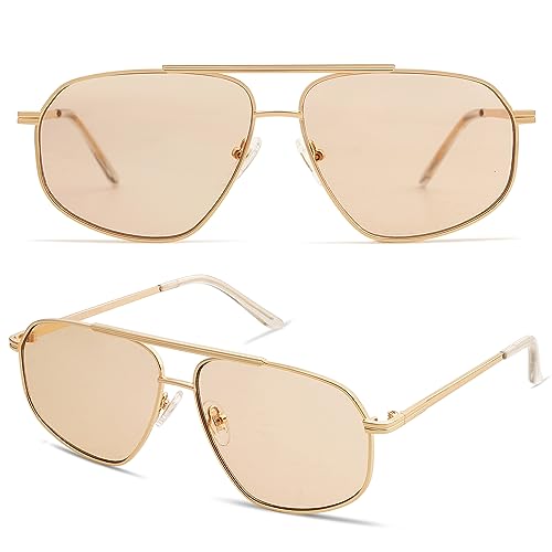 SOJOS Retro Hexagon Aviator Sunglasses for Women Men Trendy Vintage UV400 Protection Shades SJ1200 - color: Gold/Light Brown