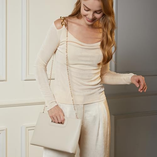 Top Handle Clutch Handbags for Women, Evening Handbag Shoulder Crossbody Purse with Gold Chain - color: Offwhite