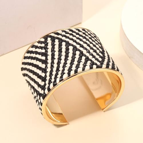 FAERLIIRY Cuff Bracelet for Women Acrylic Resin Bracelets Statement Bangle Bracelet Adjustable Bracelet Wide Chunky Bracelets for Women - color: Black White
