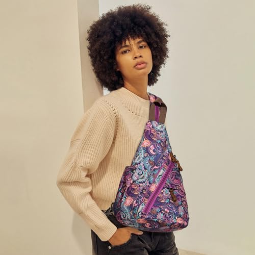 KL928 Canvas Sling Bag - Small Crossbody Backpack Shoulder Casual Daypack Rucksack for Men Women - color: Canvas-bandanna