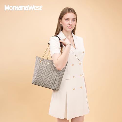 Montana West Tote Bag for Women Chain Top-handle Handbags - color: Brown Lucky Clover