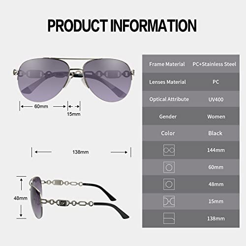 FONHCOO Aviator Sunglasses for Women Men Metal Frame UV400 Mirrored Sunglasses - color: Black