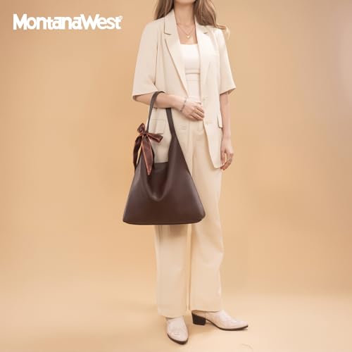 Montana West Slouchy Hobo Bag for Women Shoulder Purses and Handbags with Scarf - color: Dark Coffee