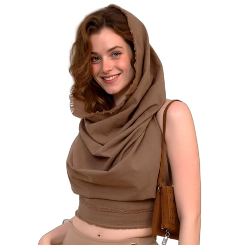 Boho Raw-Edge Crop Top – Adjustable Halter with Open Back & Cross-Wrap Design, 100% Cotton Beach Cover Up - color: Dark Brown