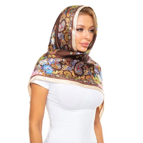 4 Pc Set Large 35 x 35 inches Satin Square Scarves Neck Hair Head Scarf Bundle - color: Set N