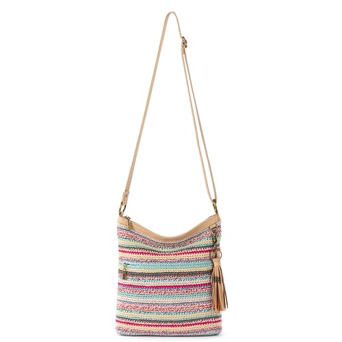 The Sak Lucia Crossbody Bag in Crochet, Convertible Purse with Adjustable Shoulder Strap - color: Eden Stripe