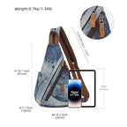 KL928 Canvas Sling Bag - Small Crossbody Backpack Shoulder Casual Daypack Rucksack for Men Women(Blue-white Washed) - color: Canvas-blue-white Washed