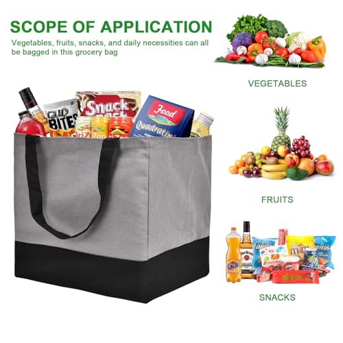 3 Pack Canvas Reusable Grocery Bags Heavy Duty, 8.3 gal Foldable Large Tote Bag with Handles, Holds 60 lbs Canvas Shopping Bags & Washable Eco-friendly Bags with 5 Pockets, Grey+Black - color: [A0] Grey / Black, size: 3 Pack