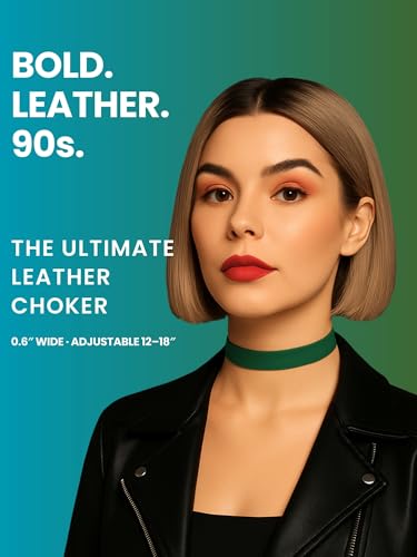 3-Pack Chokers — Velvet (1.5") + Leather (0.6") + Heart Pendant, Adjustable 12–18", Stainless Steel Hardware, 90s/Goth Layering Set — Black | Red | Green | White - color: Green