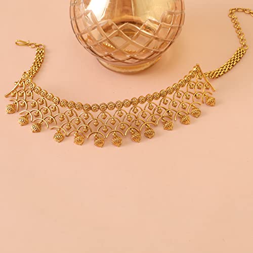 TARINIKA Brass Indian Choker Necklace Set - Gold Plated Cubic Zirconia Indian Jewelry Sets for Women Dangle, Drop, Jhumka Earrings Traditional Desi Necklace Pearls Gift for her - style: Classic