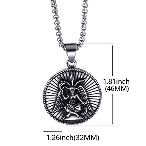 Men Stainless Steel Pendant Necklace Baphomet Goat Satanic Satan Leviathan Cross Demon Devil Lucifer Sulfur Both Sided Pendants Chain - color: Silver Black-A