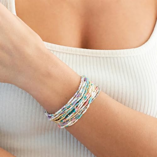 Dainty Gold Colorful Beaded Bracelets Stack for Women,4PCS Cute Bohemian Colorful Small Beads Stackable Stretch Bracelet Set Trendy Holiday Party Accessories Jewelry Gift Friendship - color: Purple