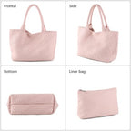 Handmade Woven Bag Satchel Handbag For Women Vegan Leather Tote Bag With Purses Travel Shoulder Bag Underarm Bag - color: Pink