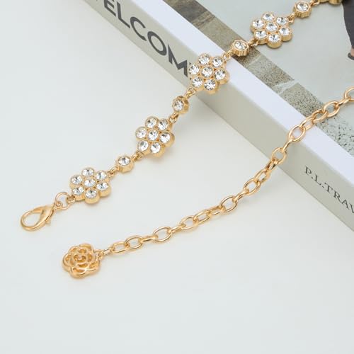 YooAi Rhinestone Diamond Flower Waist Belt Decorative Rhinestone Dress Belt - color: Gold