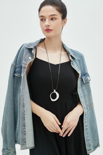 Boho Necklaces for Women Cord Necklace with Pendant Long Silver Necklace Vintage Sweater Necklace Hippie Jewelry for Women Girls Gifts - style: Silver Large Necklace