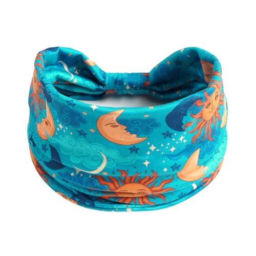1 Pack Boho Headbands Stretch Paisley Print Bandana Headband Criss Cross Hair Bands Knotted Head Wrap Yoga Daily for Women and Girls (Moon) - color: Moon