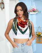 AWAYTR 35” Satin Head Scarf for Women Like Silk Scarf Hair Bandanas Women Large Square Neck Scarf Headscarf Head Wrap - color: Green