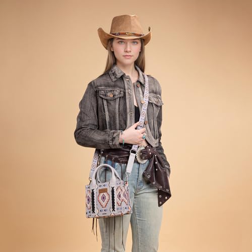 Wrangler Mini Aztec Tote Bag for Women Boho Small Top Handle Purse with Adjustable Strap - color: Boho Grey