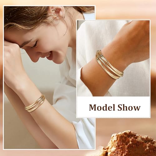 18K Gold Plated Cuff Bracelets for Women Open Adjustable Gold Cuff Bangle Bracelets Thick Hammered Wrist Cuff Bracelets Thin Minimalist Gold Cuff Bracelet - style: 18K Gold-E