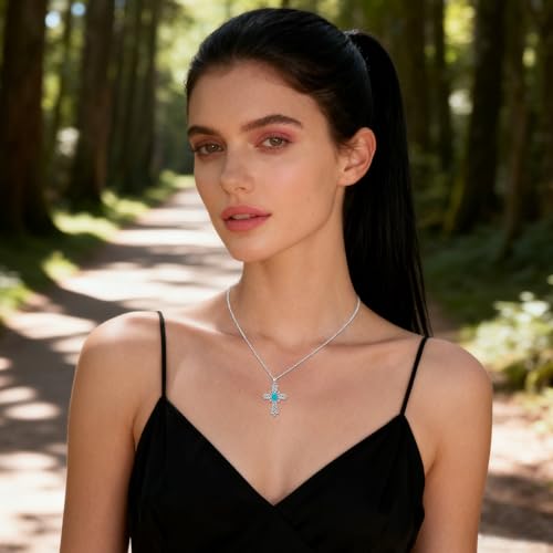 Turquoise Necklaces 925 Sterling Silver Western Necklace Boho Jewelry for Men Women Her Birthday Valentines Day Gifts - style: 6-Cross Necklace