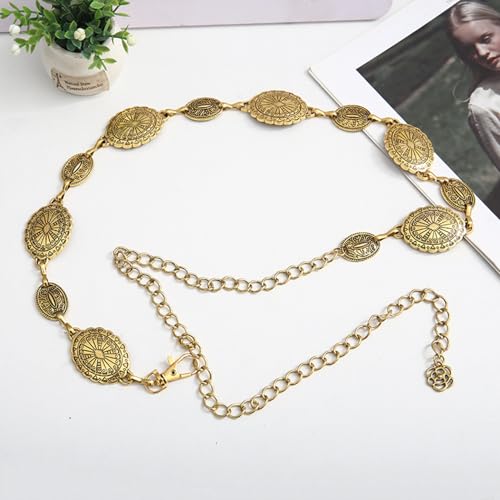 Concho Chain Belt for Women, Premium Body Waist Belly Belt for Concerts, Festivals, Cosplay, Daily Wear - color: Silver