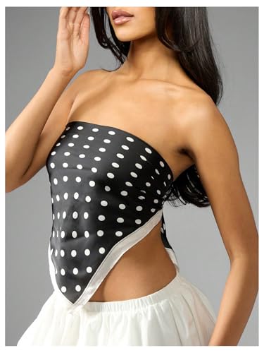 Verdusa Women's Polka Dots Head Scarf Y2k Vintage Square Bandana Hair Scarfs - color: Black and White