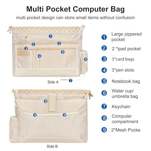Laptop Tote Bag for Women 17 Inch, Teacher Work Bag with Compartments Business Laptop Bag With 15 Pockets Work Tote Bag - color: A1-brown/Beige Canvas-1pcs