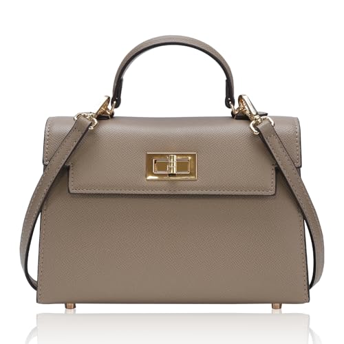 Leather Crossbody Handbag and Mini Luxury Shoulder Bag - Top Handle Purse with Adjustable Strap - color: Khaki