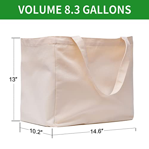Canvas Reusable Grocery Bags Heavy Duty, 8.3 gal Foldable Large Tote Bag with Handles, Holds 60 lbs & Washable Eco-friendly Bags with 5 Pockets, Off white 1 Bags - color: [A2] Off White, size: 1 Pack