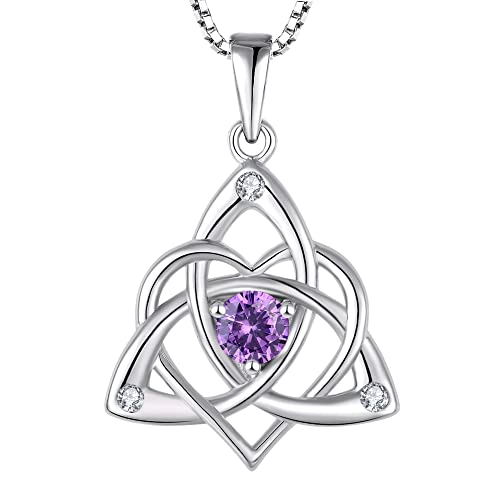 STARCHENIE Celtic Knot Necklace for Women 925 Sterling Silver Trinity Love Knot Pendant Birthstones Jewelry - color: 2-amethyst-Feb