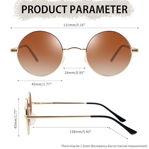 Joopin Retro Small Round Sunglasses Hippie Circle Sun Glasses Polarized UV400 Protection Metal Shades for Men Women - color: A11-golden Frame Gradual Brown