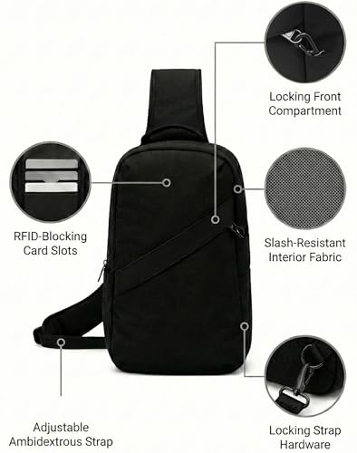 Anti-Theft Classic Crossbody Sling Bag, RFID-Blocking, Slash-Resistant with Locking Zippers for Travel & Everyday City Use | RFID Blocking, Locking Zipper, Slash-Resistant, Locking Strap, Ambidextrous Wear - color: Grey