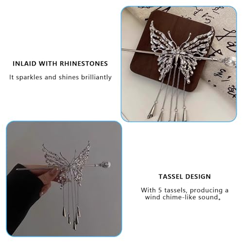 1 Pc Butterfly Hair sticks for buns,Hair pins for women,Buns and Updos with No Hair Damage,Metal French Pin Great Hold,Suitable for fine & thick hair(silver) US377 (silver) - color: silver