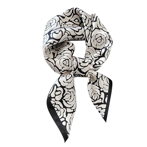 FEIBOON 100% Pure Mulberry Silk Scarfs 26"x26" Square Scarf Women Neckerchief Headscarf hair scarf bandana Gift Packed - color: Black Geometry