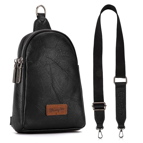 Wrangler Small Sling Bag for Women, Leather Crossbody Bags Cross Body Purse Fanny Packs with Adjustable Strap for Gift - color: Classic-black