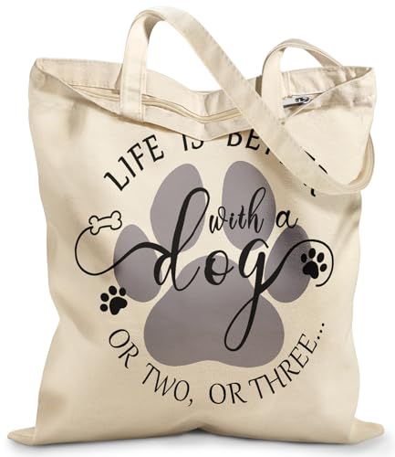 Miss Adola Canvas Tote Bag with Zipper – Cute Canvas Bags for Women Aesthetic Design Reusable Totes for Shopping Work Travel - style: Dog Paw