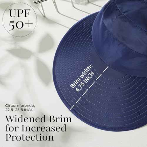 Sun Hats for Women, Wide Brim Beach Hats UV Protection, Packable Visor Ponytail Sunhat for Summer - color: Blue