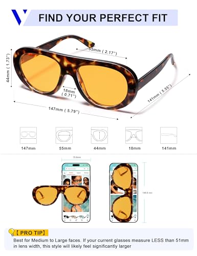 VANLINKER Oversized Retro Aviator Sunglasses for Women Men Chic 70s Vintage Style Trendy 2026 Chunky Sun Glasses VL9865 - color: C4 Tortoise Frame/Orange Lenses