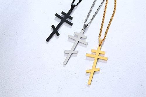 Men's Orthodox Cross Pendant Necklace - Trendy Religious Cross Chain,Hypoallergenic Waterproof Stainless Steel Christian Long Necklaces,Non Tarnish Byzantine Cross Symbol Pendants Necklace for Him - color: 3 Pcs
