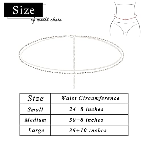 Waist Chain Silver Beads Belly Chain Gold Women Dainty Body Jewelry Accessories for Beach - size: 24+8 inches, style: Silver Shiny Beads