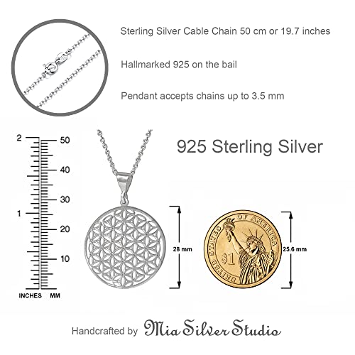 Mandala Necklace Sterling Silver 925 - Sacred Geometry Circle Pendant with 19.7" Chain - Spiritual Esoteric Amulet - Boho Hippie Yoga Jewelry for Women Girls - Handmade - style: Boho