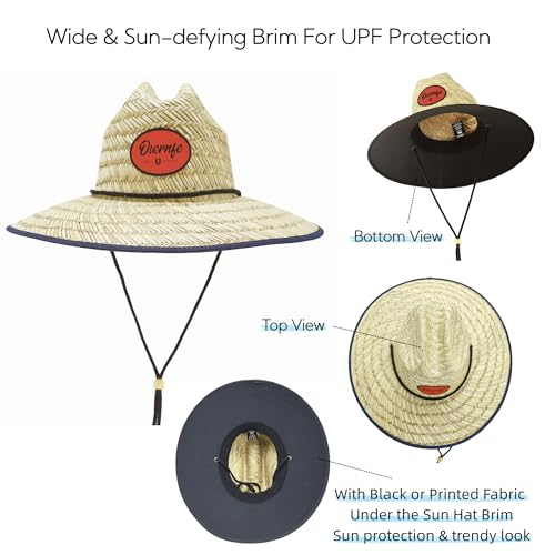 2 Pack Unisex Lifeguard Hat with Wide Brim-Lightweight & Breathable Beach Hat for Sun Protection,Straw Sun Hat for Gardening - color: Black/Monstera