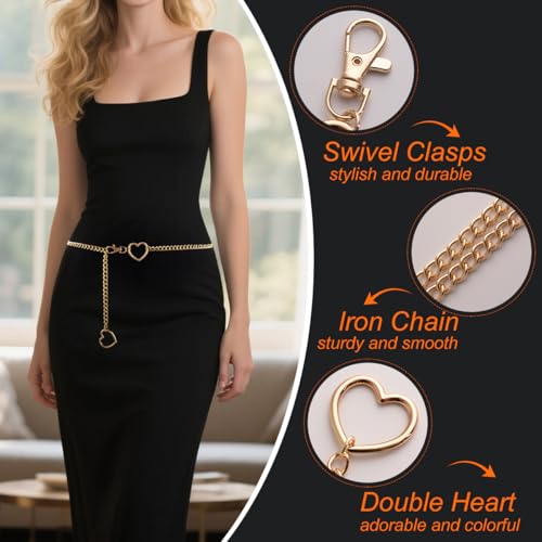 Heart Waist Chain for Women Vintage Belly Chain Cute Body Chain Jewelry Adjustable Metal Waist Accessories For Dress Jeans - size: Small(95cm/37.4in), style: gold color