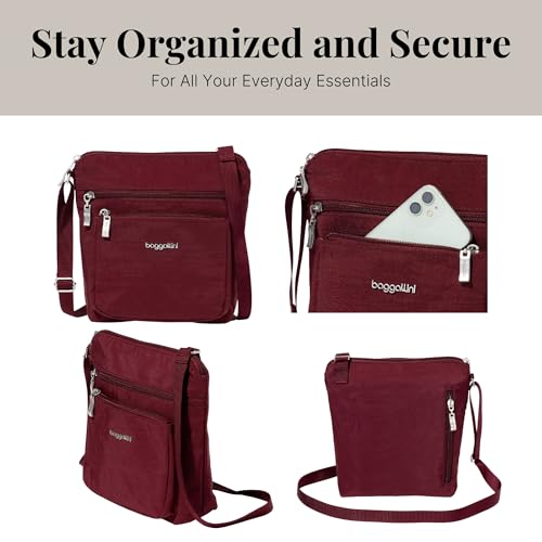 Baggallini Pocket Crossbody Bags for Women 8x8 Small Lightweight Durable Water-resistant Travel Purse W/Rfid - color: Dark Cherry
