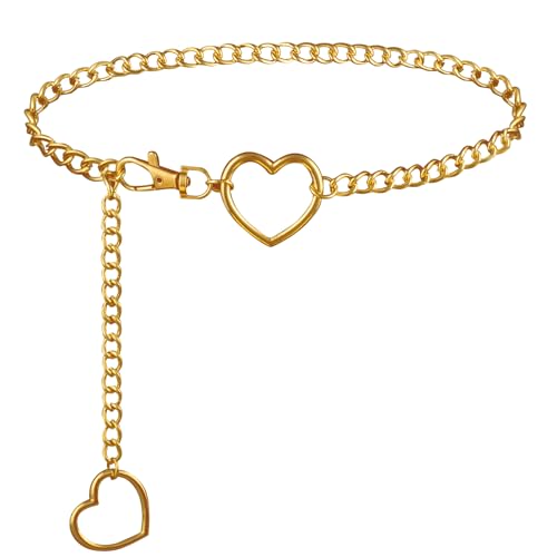 Heart Waist Chain for Women Vintage Belly Chain Cute Body Chain Jewelry Adjustable Metal Waist Accessories For Dress Jeans - size: XS(85cm/33.5in), style: gold color
