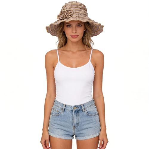 FORBUSITE Women Folding Vintage Outdoor Sun Hats for Beach Garden Travelling UV Protection - color: Gs013-brown