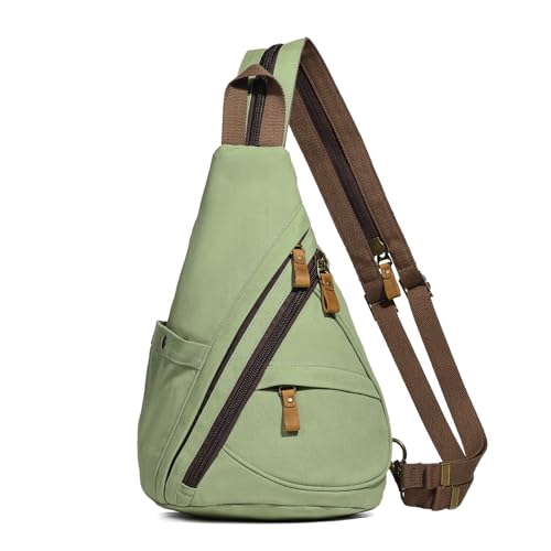 KL928 Canvas Sling Bag - Small Crossbody Backpack Shoulder Casual Daypack Rucksack for Men Women(MatchaGreen) - color: Canvas-matchagreen